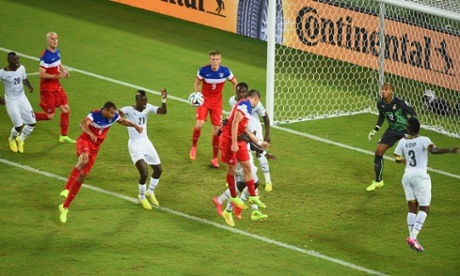 NATAL, BRAZIL - JUNE 16: John Brooks of the United States scores his team's second goal on a header past Adam Kwarasey of Ghana during the 2014 FIFA World Cup Brazil Group G match between Ghana and the United States at Estadio das Dunas on June 16, 2014 in Natal, Brazil.  (Photo by Laurence Griffiths/Getty Images)
